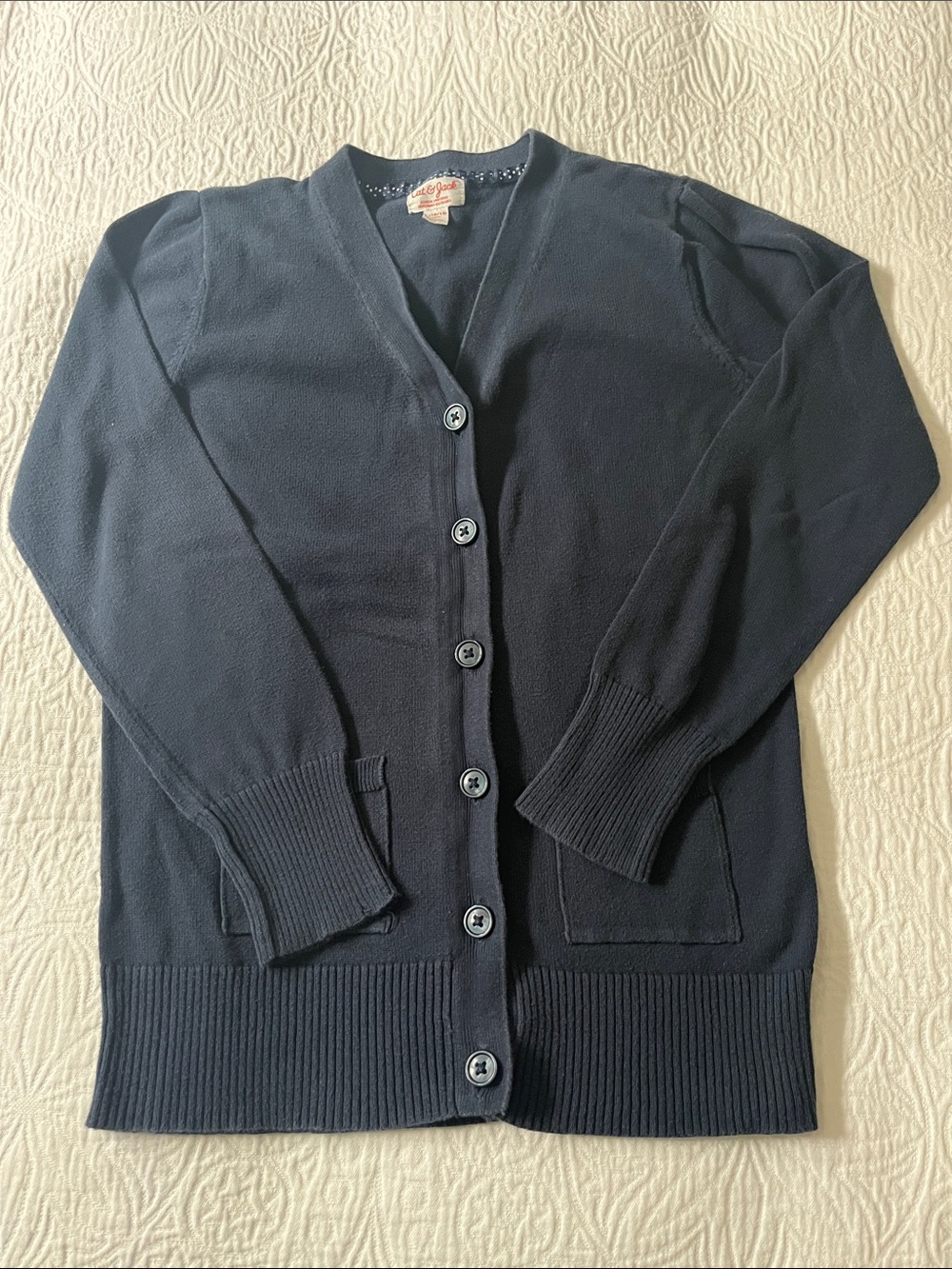 Cat & Jack Navy Blue Cotton Cardigan Sweater, Size Large (10/12)